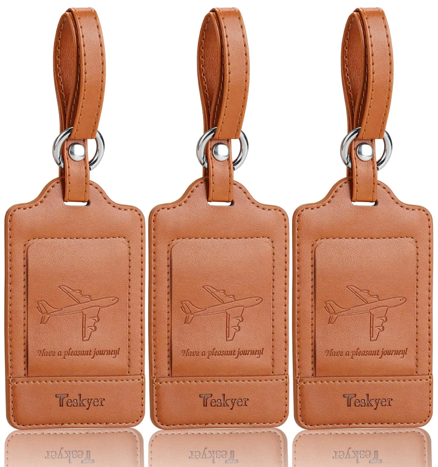 Luggage Tags, 3 Pack Premium PU Leather, Privacy